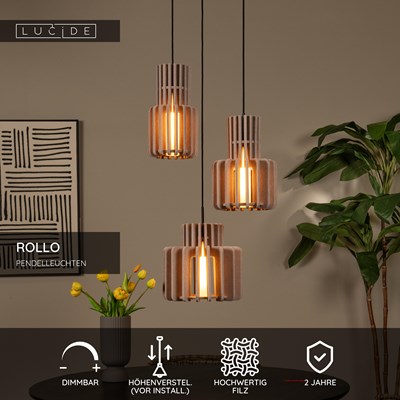 Lucide ROLLO - Pendelleuchten - 3xE27 - Taupe